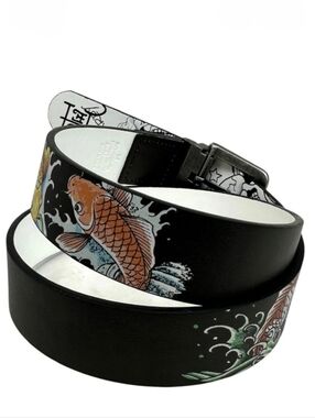Ed Hardy Reversible Belt Koi Fish And Skulls Men's Size 42 Unisex!